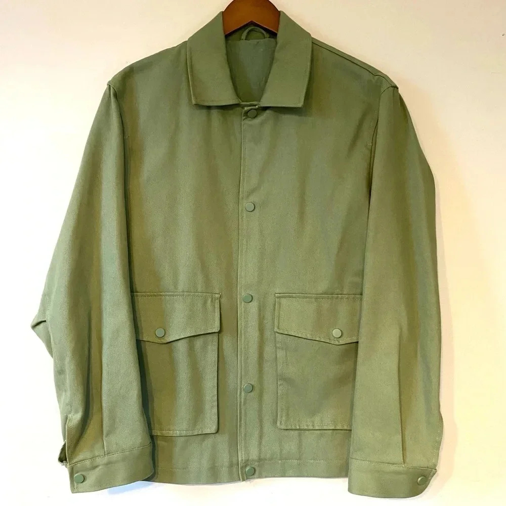 Zara Army Green 100% Cotton Utility Style Shacket with Pockets